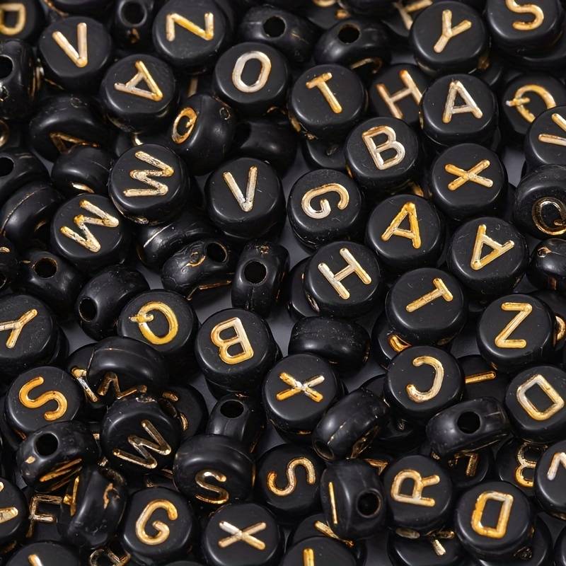 Letter Beads Acrylic Alphabet Letter Black Round Letter A z - Temu Australia